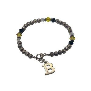 Vintage SJC Sterling Silver Initial B Bracelet Glass Beads Lobster Clasp 7"